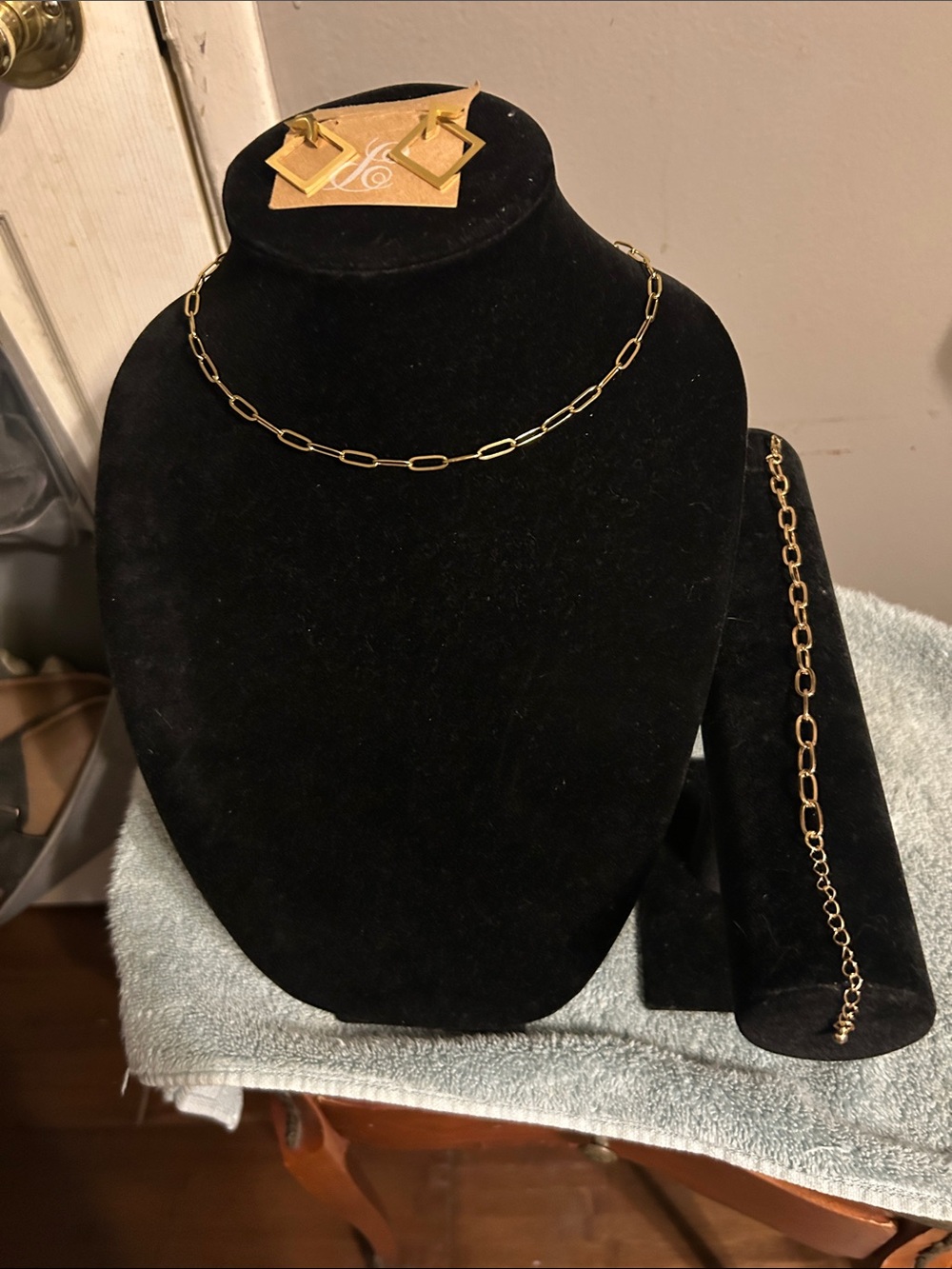 Plunder Gold-Tone Rectangular Link Necklace & Bracelet Set